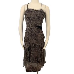 Celo Brown Flowy Raw Edge Snakeskin Print Ribbon Strip Dress M
